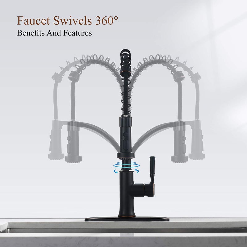 GUUKAR Bronze Kitchen Faucet with Pull Down Sprayer, Oil Rubbed Bronze Single Handle High Arc Commercial Farmhouse Kitchen Sink Faucet with Deck Plate - Image 5